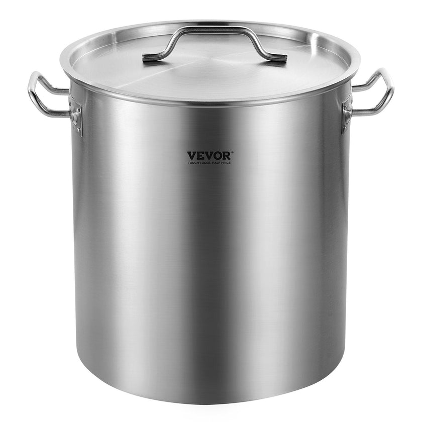 VEVOR Stainless Steel Stockpot, 42 Quart Large Cooking Pots, Cookware Sauce Pot with Strainer, Lid, and Handle, Heavy Duty Commercial Grade Stock Pot, Sanding Treatment, for Large Groups Events Silver