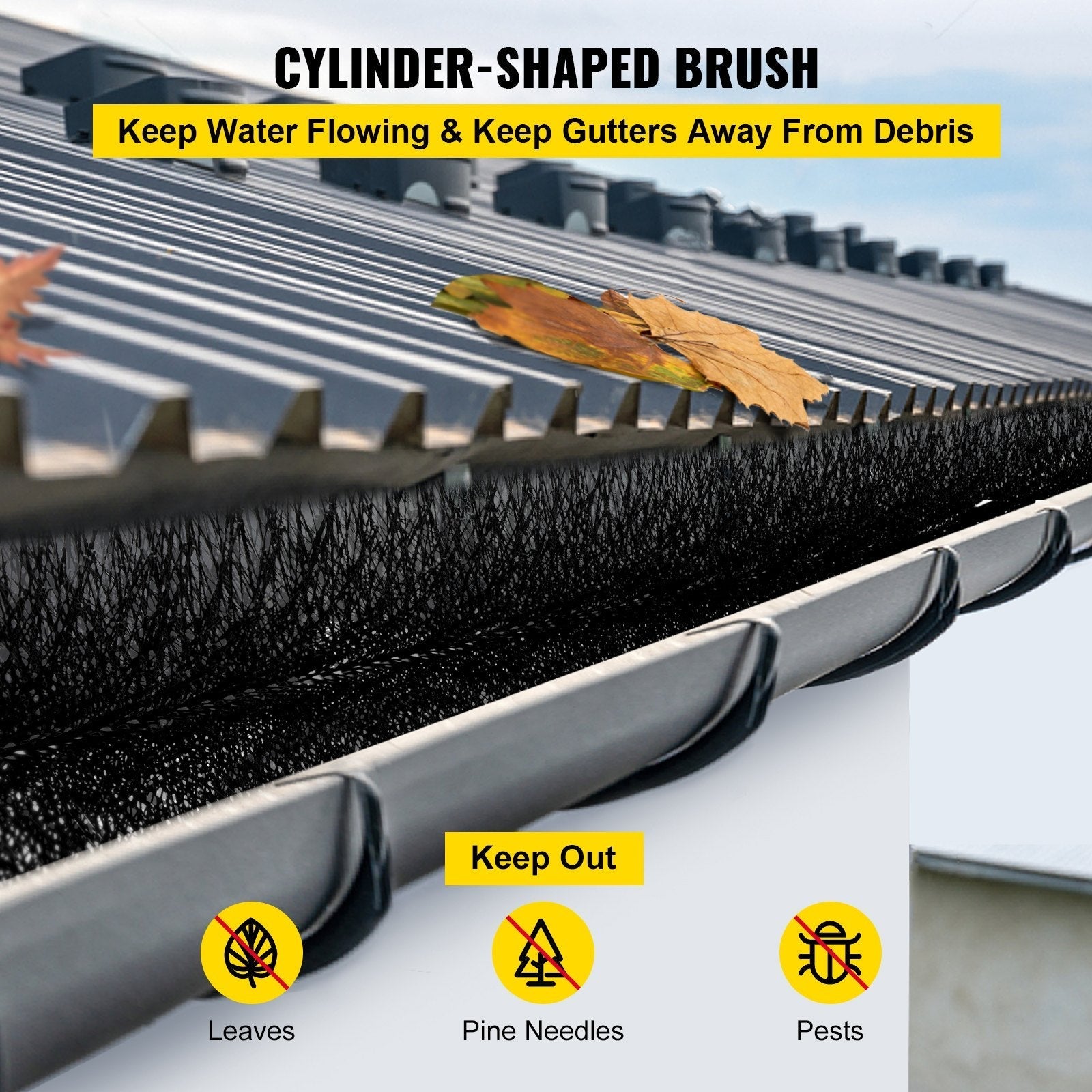 VEVOR Gutter Guard Brush With 30 FT Length Bristle, 4.33