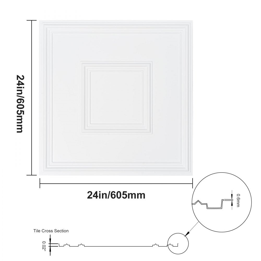 VEVOR Ceiling Tiles 12-Pack 24 x 24 in PVC Easy Installation White Geometric