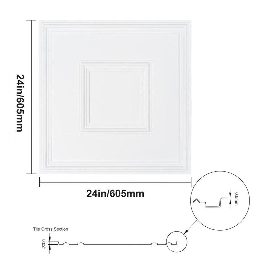 VEVOR Ceiling Tiles 12-Pack 24 x 24 in PVC Easy Installation White Geometric
