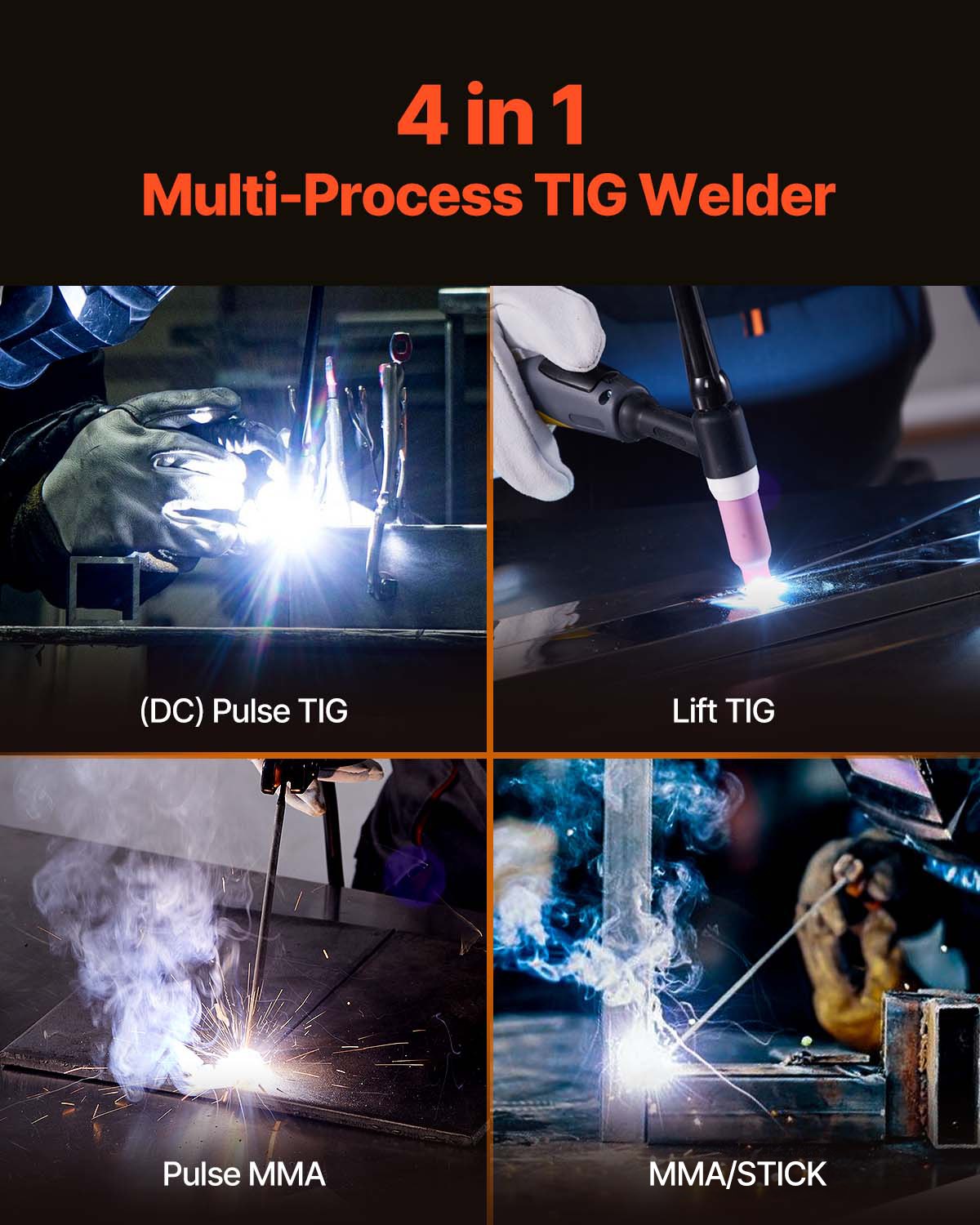 VEVOR TIG Welder 4-In-1 Welding Machine Pulse MMA Lift STICK IGBT Inverter LED