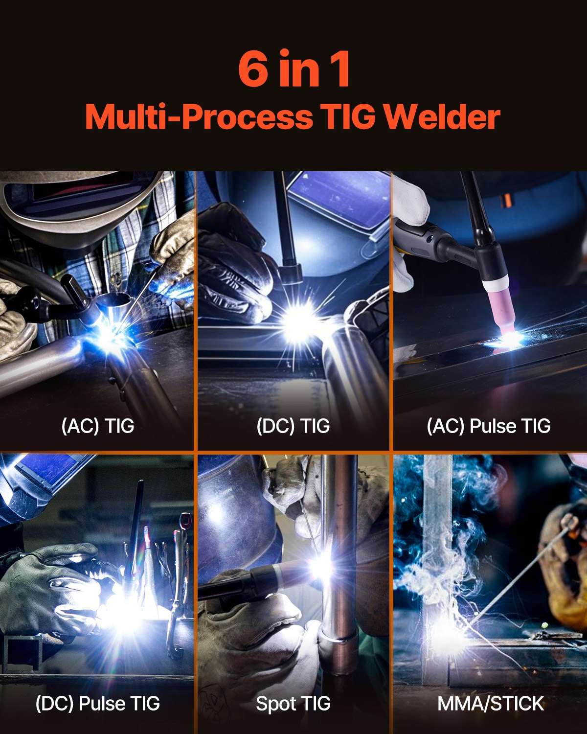 VEVOR TIG Welder 6-In-1 AC/DC Welding Machine Pulse Spot MMA Stick IGBT LED