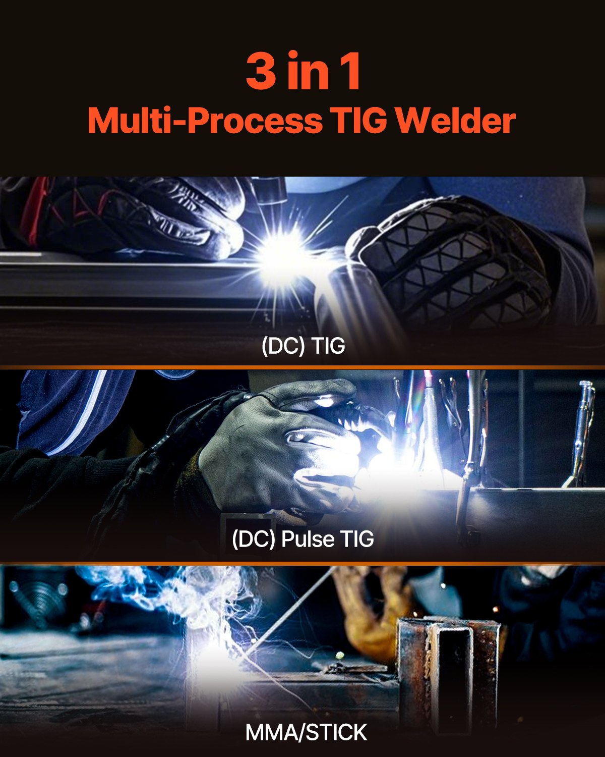 VEVOR TIG Welder 3-In-1 Welding Machine Pulse MMA Stick IGBT Inverter LED