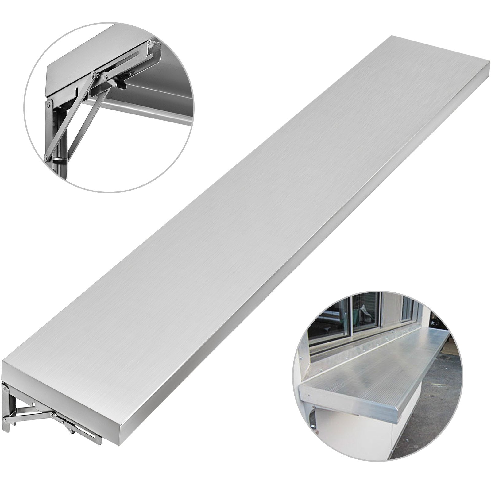 VEVOR 70.9x11.4x1.8 Inch Concession Window Shelf Stainless Steel Drop Down Folding Serving Food Wall Shelf Stand Serving for Concession Trailer Serving Window