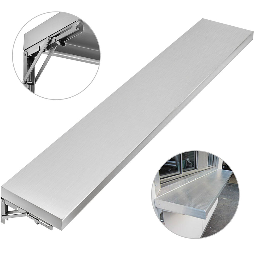VEVOR 70.9x11.4x1.8 Inch Concession Window Shelf Stainless Steel Drop Down Folding Serving Food Wall Shelf Stand Serving for Concession Trailer Serving Window