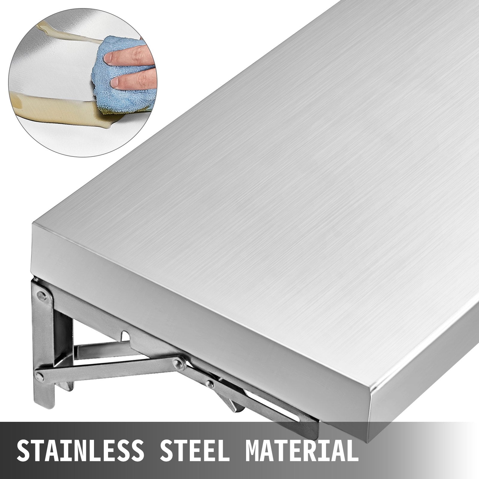 VEVOR 70.9x11.4x1.8 Inch Concession Window Shelf Stainless Steel Drop Down Folding Serving Food Wall Shelf Stand Serving for Concession Trailer Serving Window