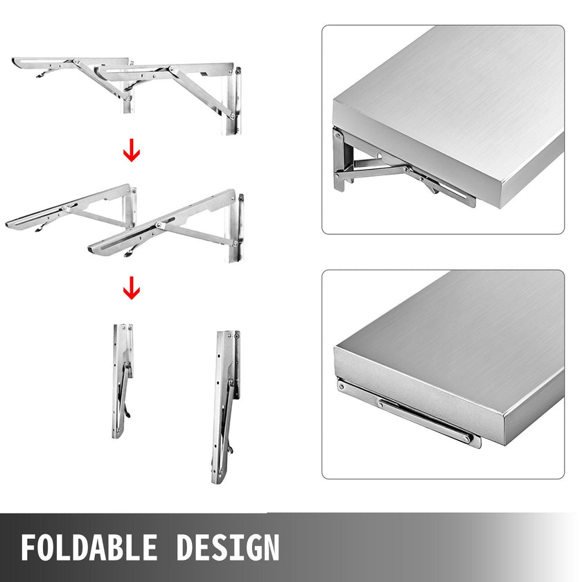 VEVOR 70.9x11.4x1.8 Inch Concession Window Shelf Stainless Steel Drop Down Folding Serving Food Wall Shelf Stand Serving for Concession Trailer Serving Window