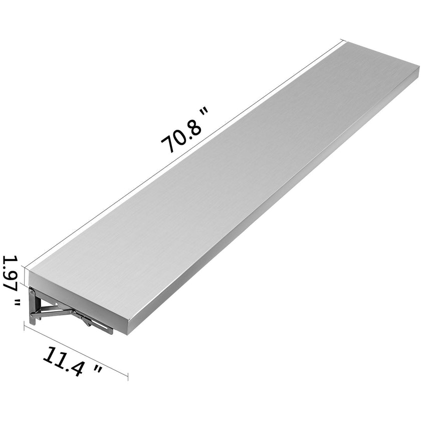 VEVOR 70.9x11.4x1.8 Inch Concession Window Shelf Stainless Steel Drop Down Folding Serving Food Wall Shelf Stand Serving for Concession Trailer Serving Window