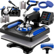 VEVOR Heat Press Machine 12 x 15 Inch 8 in 1 Heat Press Sublimation Machine 360° Rotation Swing Away 8 in 1 Shirt Printing Machine Dual-Tube Heating for DIY T-Shirts Cap & Mugs Blue