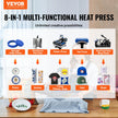 VEVOR Heat Press Machine 12 x 15 Inch 8 in 1 Heat Press Sublimation Machine 360° Rotation Swing Away 8 in 1 Shirt Printing Machine Dual-Tube Heating for DIY T-Shirts Cap & Mugs Blue
