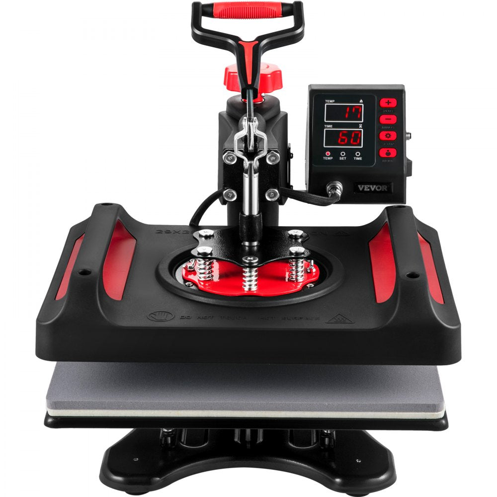 VEVOR Heat Press Machine 12 x 15 Inch 8 in 1 Heat Press Sublimation Machine 360° Rotation Swing Away 8 in 1 Shirt Printing Machine Dual-Tube Heating for DIY T-Shirts Cap & Mugs Red