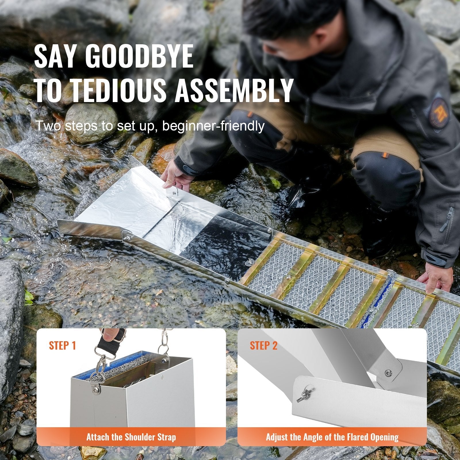 VEVOR Gold Panning Kit With Sluice Box, 50