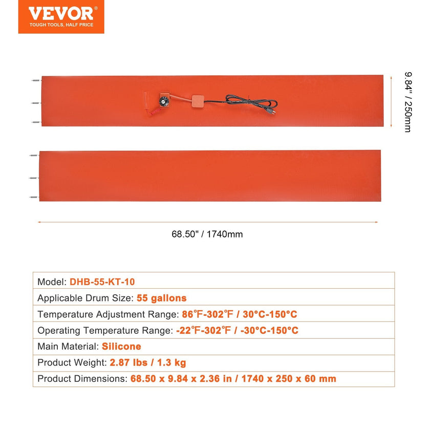 VEVOR 55 Gallon Metal Drum Heater 1200 Watt 10 inch Width, 86-302? Adjustable
