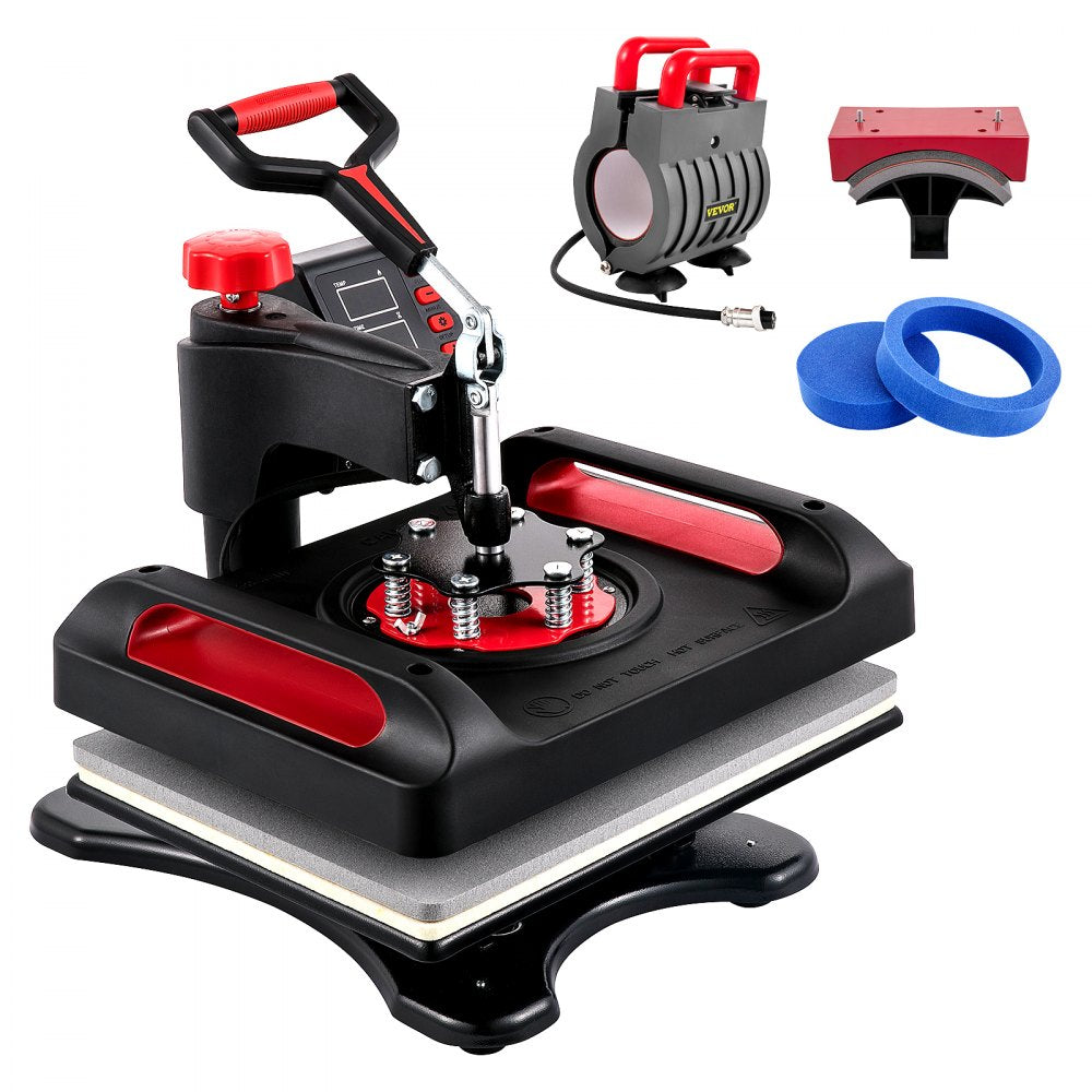 VEVOR Heat Press Machine 12x15, 800W Heat Press for Sublimation 5 in 1 Combo, Dual Digital Heat Press Transfer, Uniform Heat, Anti-Scald Cover, Vinyl Transfer Printer for T Shirts Mug Cap Plate, Red