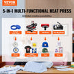 VEVOR Heat Press Machine 12x15, 800W Heat Press for Sublimation 5 in 1 Combo, Dual Digital Heat Press Transfer, Uniform Heat, Anti-Scald Cover, Vinyl Transfer Printer for T Shirts Mug Cap Plate, Red