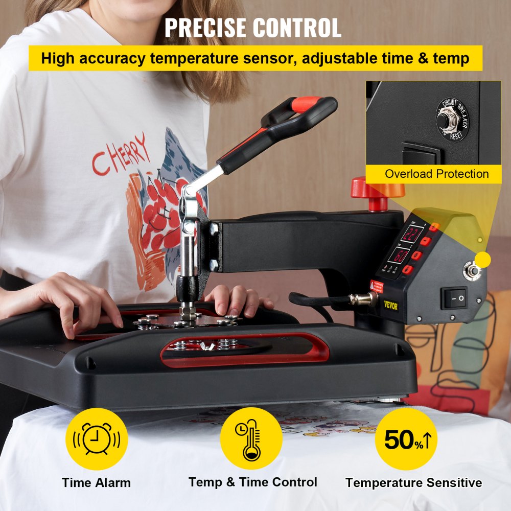 VEVOR Heat Press 15x15, Upgraded Heat Press Machine 5 in 1, Anti-Scald, Fast-Heating, Swing Away Digital Control Multifunction Heat Press for Sublimation Combo for T-Shirt Hat Cap Mug Plate, Red