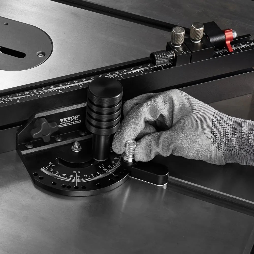 VEVOR Precision Miter Gauge, Standard Slot 3/4'' x 3/8'', Aluminum Alloy Table Saw Miter Gauge with 24 in Grating 15 Angle Stops Adjustable Spring Loaded Plunger and Removable Disc, for Woodworking