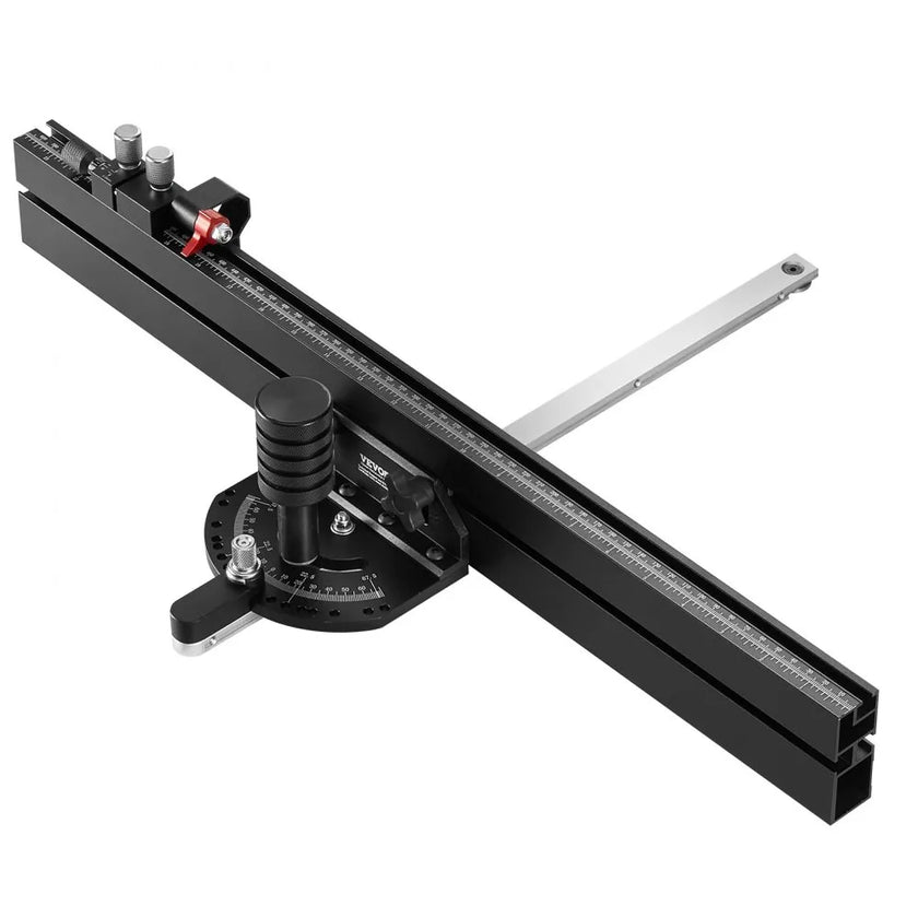 VEVOR Precision Miter Gauge, Standard Slot 3/4'' x 3/8'', Aluminum Alloy Table Saw Miter Gauge with 24 in Grating 15 Angle Stops Adjustable Spring Loaded Plunger and Removable Disc, for Woodworking