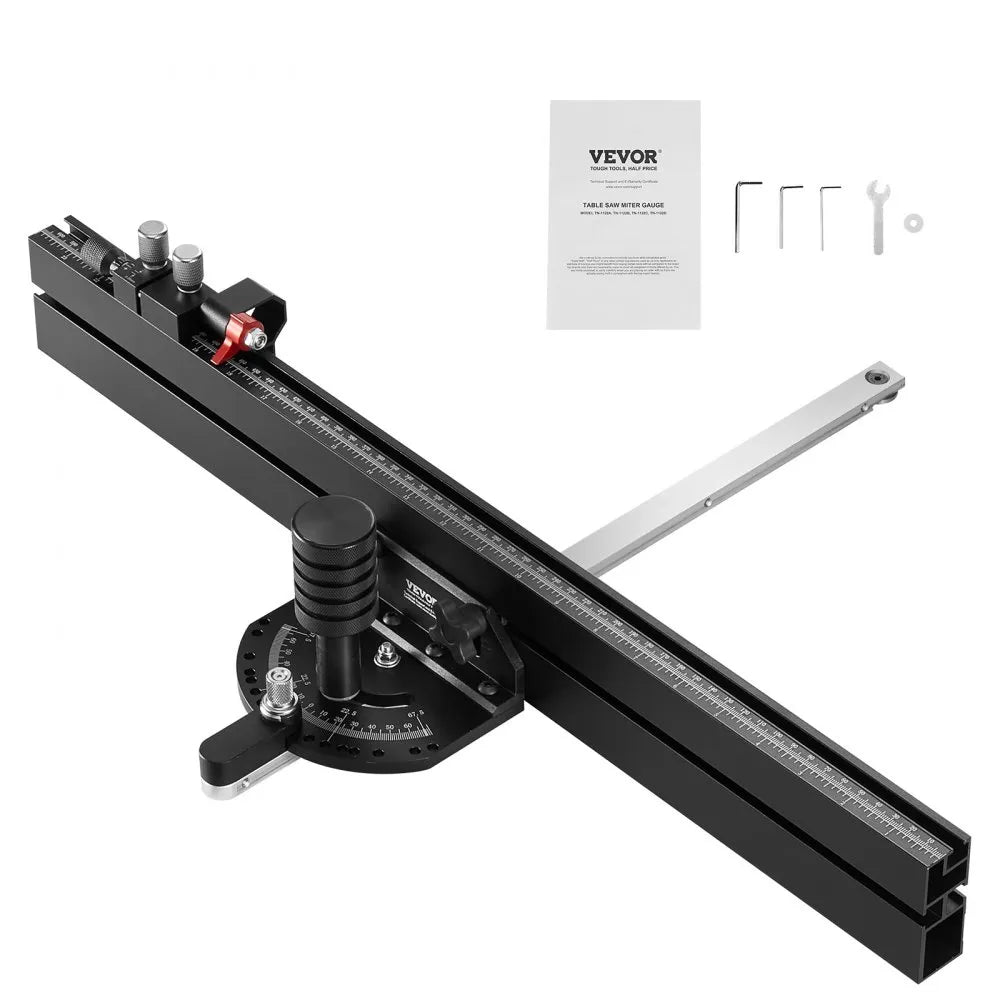 VEVOR Precision Miter Gauge, Standard Slot 3/4'' x 3/8'', Aluminum Alloy Table Saw Miter Gauge with 24 in Grating 15 Angle Stops Adjustable Spring Loaded Plunger and Removable Disc, for Woodworking