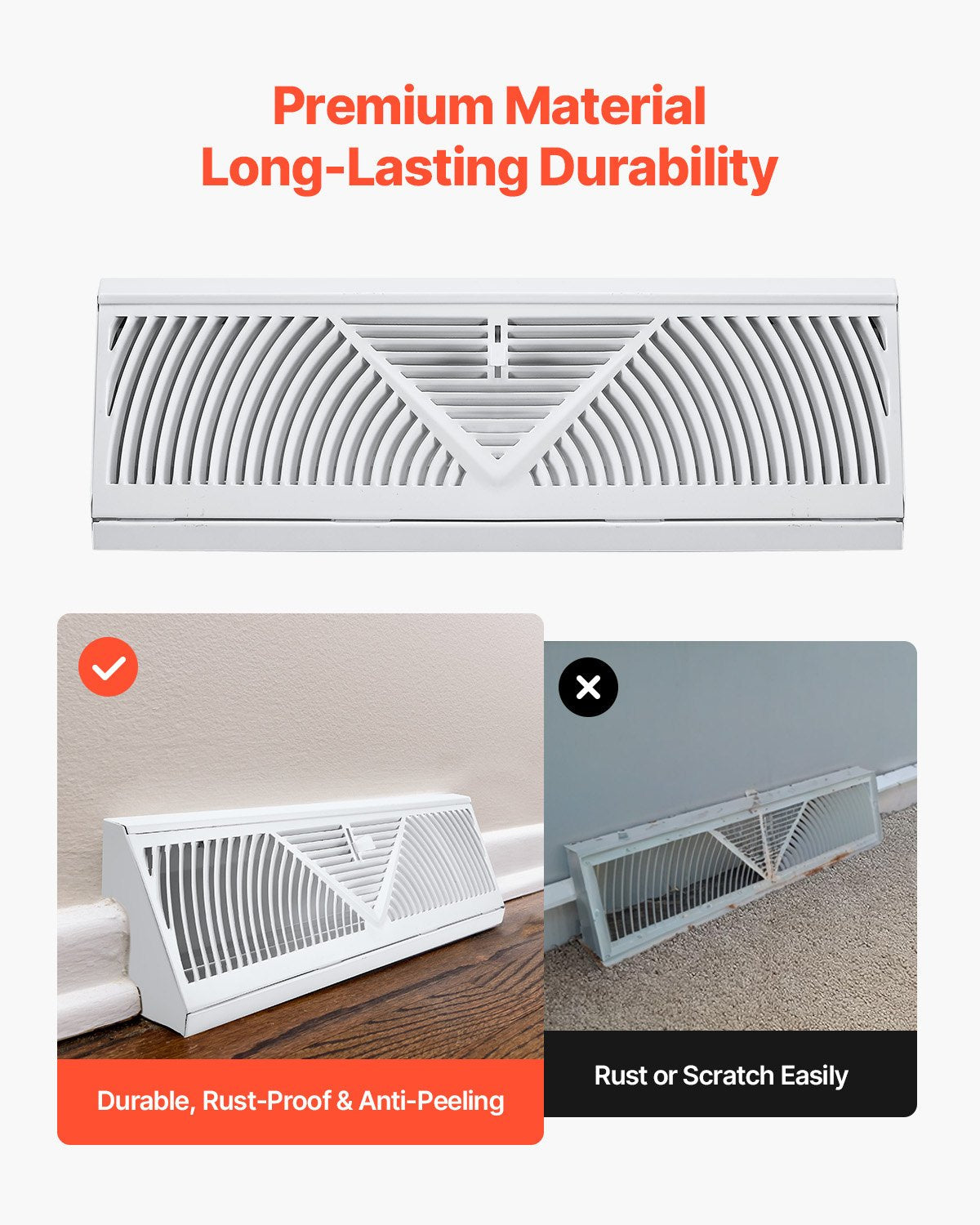 VEVOR Floor Registers 15-Inch 10-Pack Floor Vents for HVAC Baseboard Vents White
