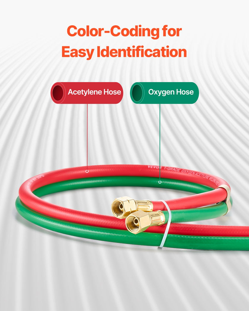 VEVOR Oxygen Acetylene Hose 1/4-Inch x 100FT Oxy Acetylene Hose 300PSI T Grade