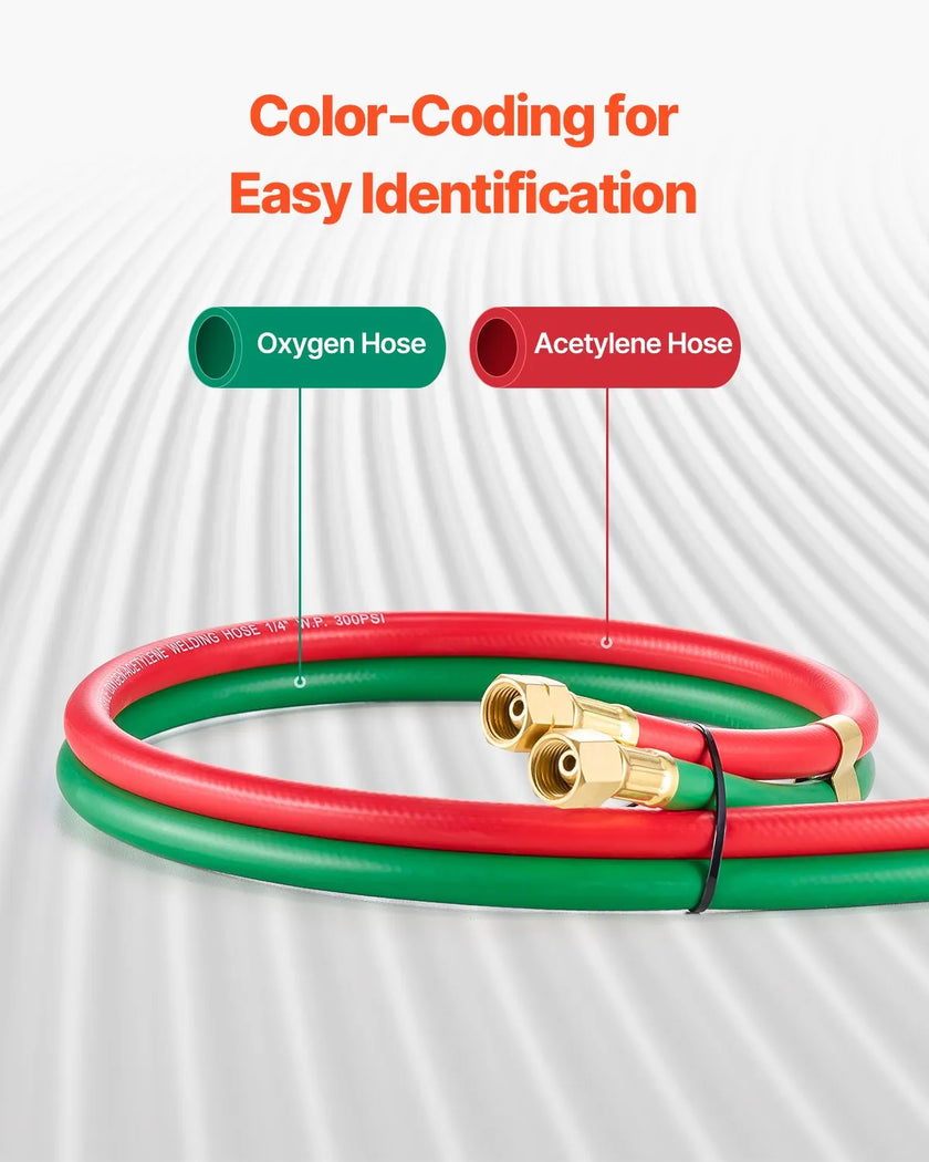 VEVOR Oxygen Acetylene Hose 1/4-Inch x 25FT Oxy Acetylene Hose 300PSI T Grade