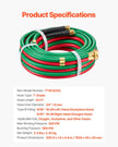 VEVOR Oxygen Acetylene Hose 1/4-Inch x 25FT Oxy Acetylene Hose 300PSI T Grade
