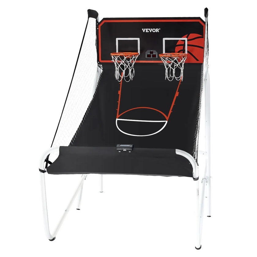 VEVOR Foldable Basketball Arcade Game, 2 Player Indoor Basketball Game, Home Dual Shot Sport with 5 Balls, 8 Game Modes, Electronic Scoreboard, and Inflation Pump, for Kids, Adults (Black & White)