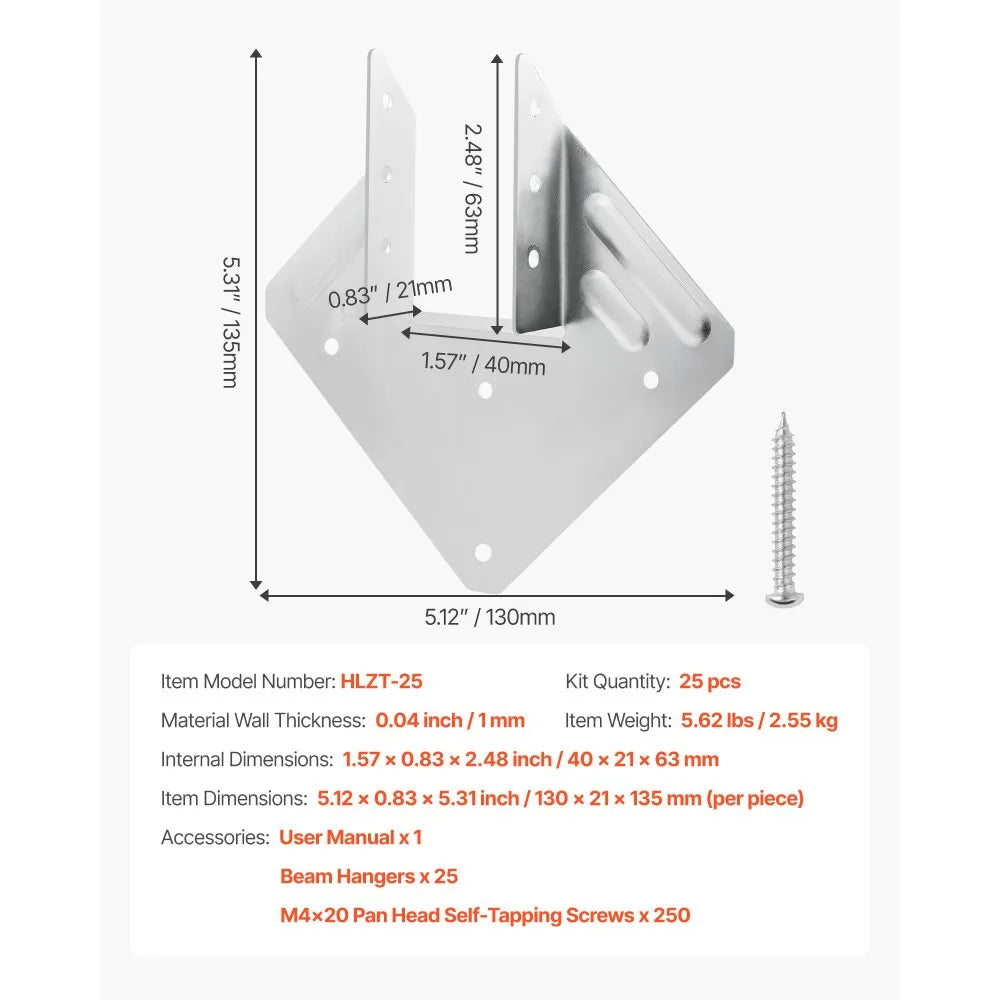 VEVOR Hurricane Ties for Rafters Inner Size 5.31x1.57x2.48 in/135x40x63 mm 25Pcs