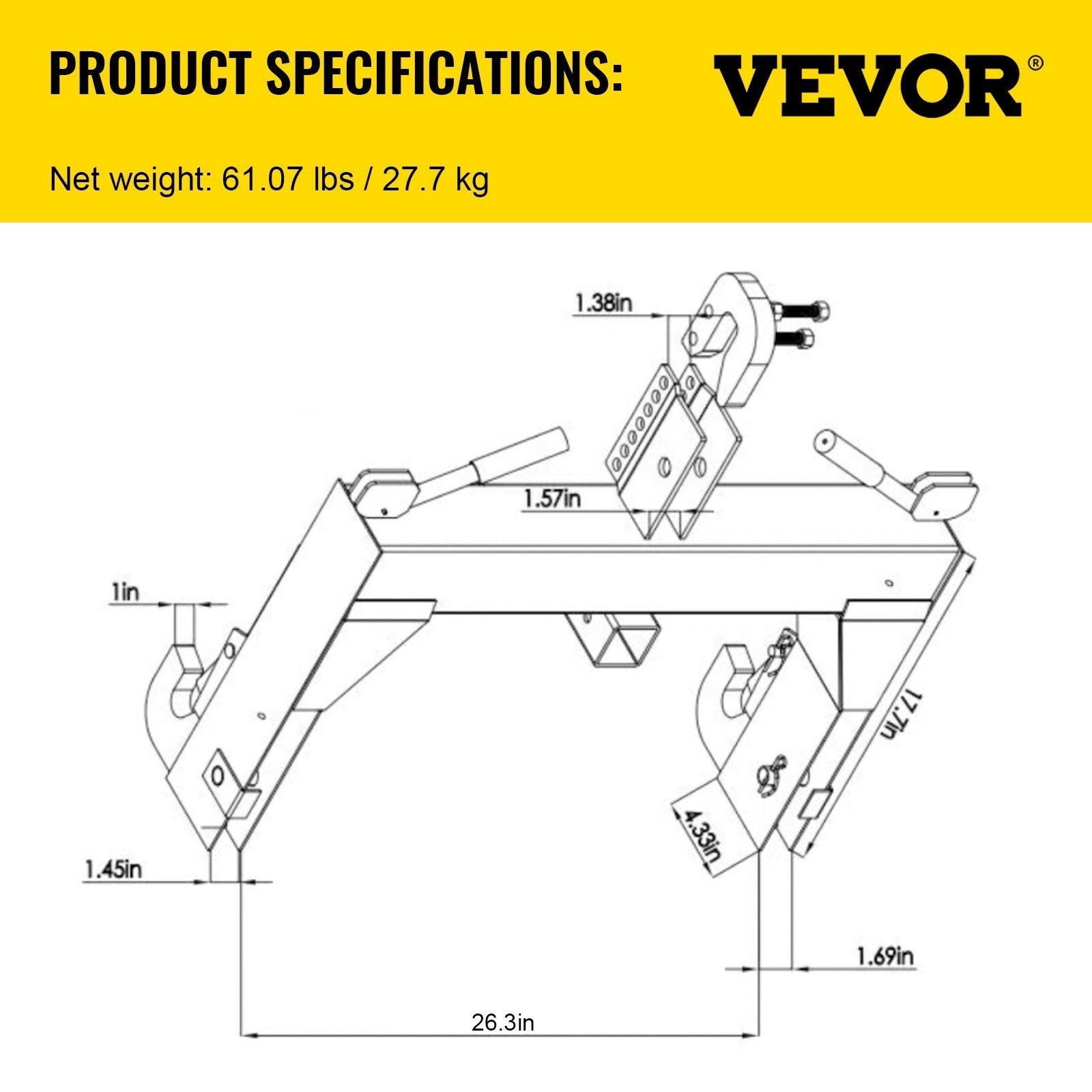 VEVOR 3-Point Quick Hitch, 3000 LBS Lifting Capacity Tractor Quick Hitch, 28.31\