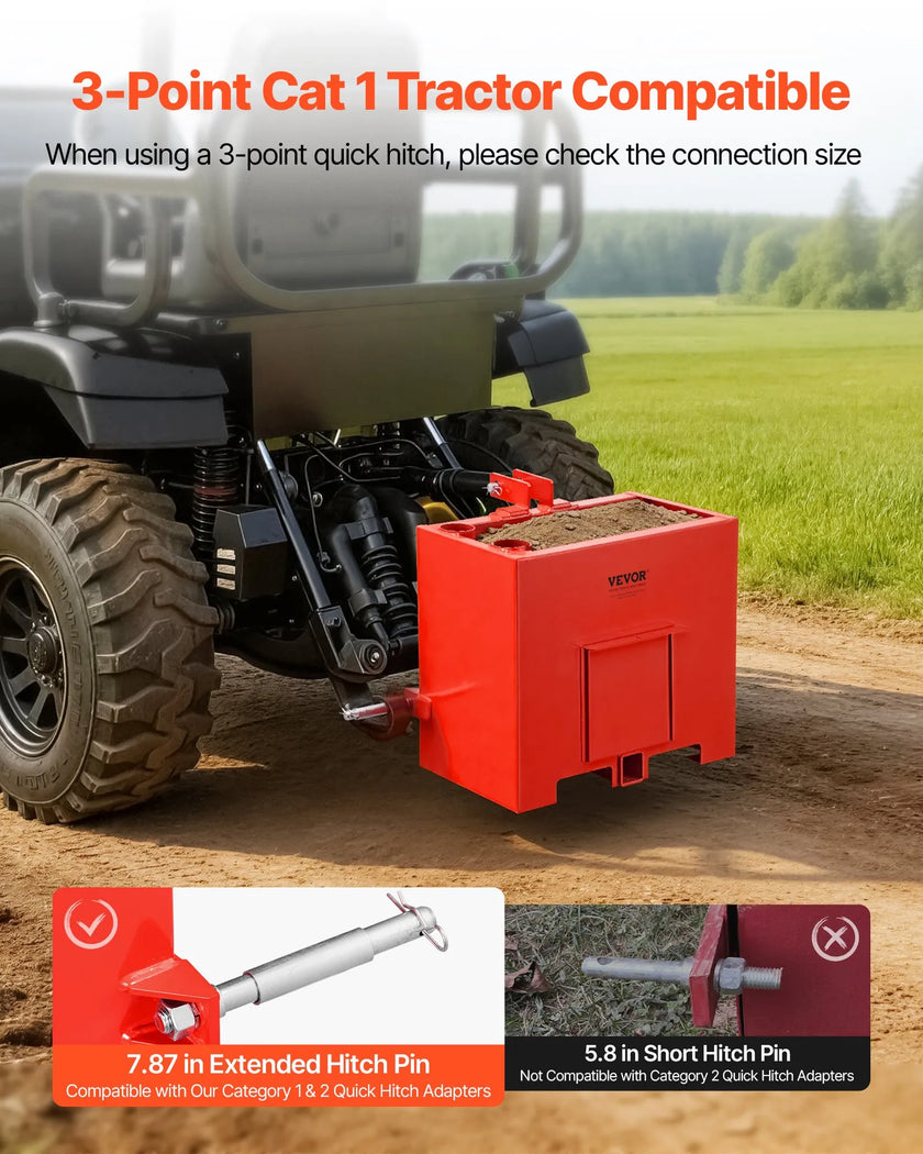 Ballast Box for Category 1 Tractors – 800 lb Capacity with 2