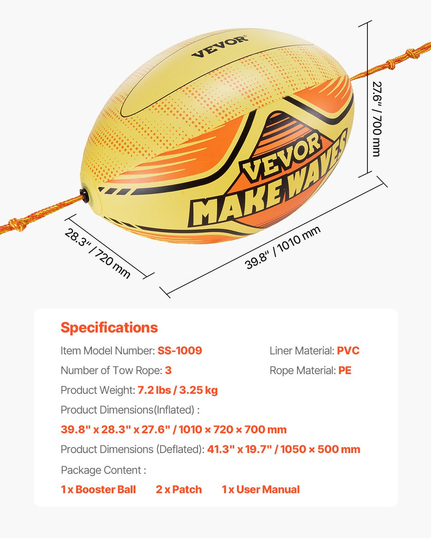VEVOR Booster Ball Inflatable PVC Booster Balls for Boating and Water Sports