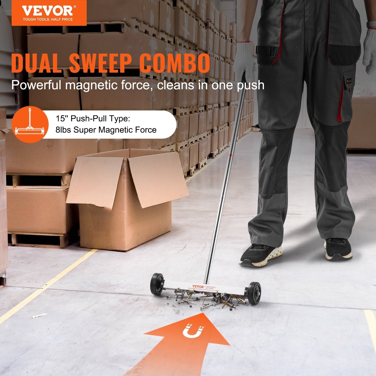 VEVOR Magnetic Sweeper with Wheels 15inch Mini 8 lbs Capacity Adjustable Handle