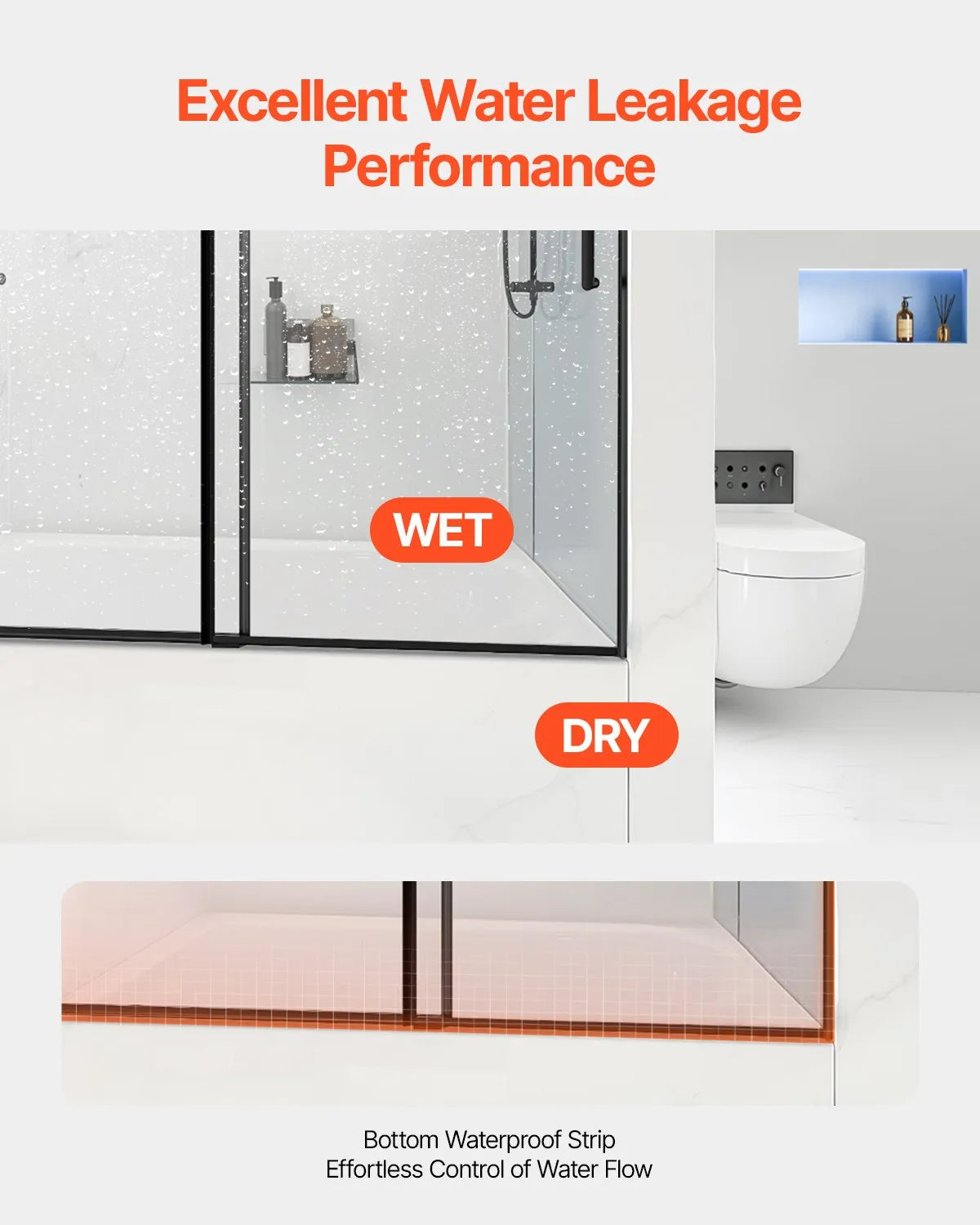 VEVOR Frameless Sliding Bathtub Door 56-60 in.W x 60 in.H Frameless Shower Door