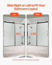 VEVOR Frameless Sliding Bathtub Door 56-60 in.W x 60 in.H Frameless Shower Door