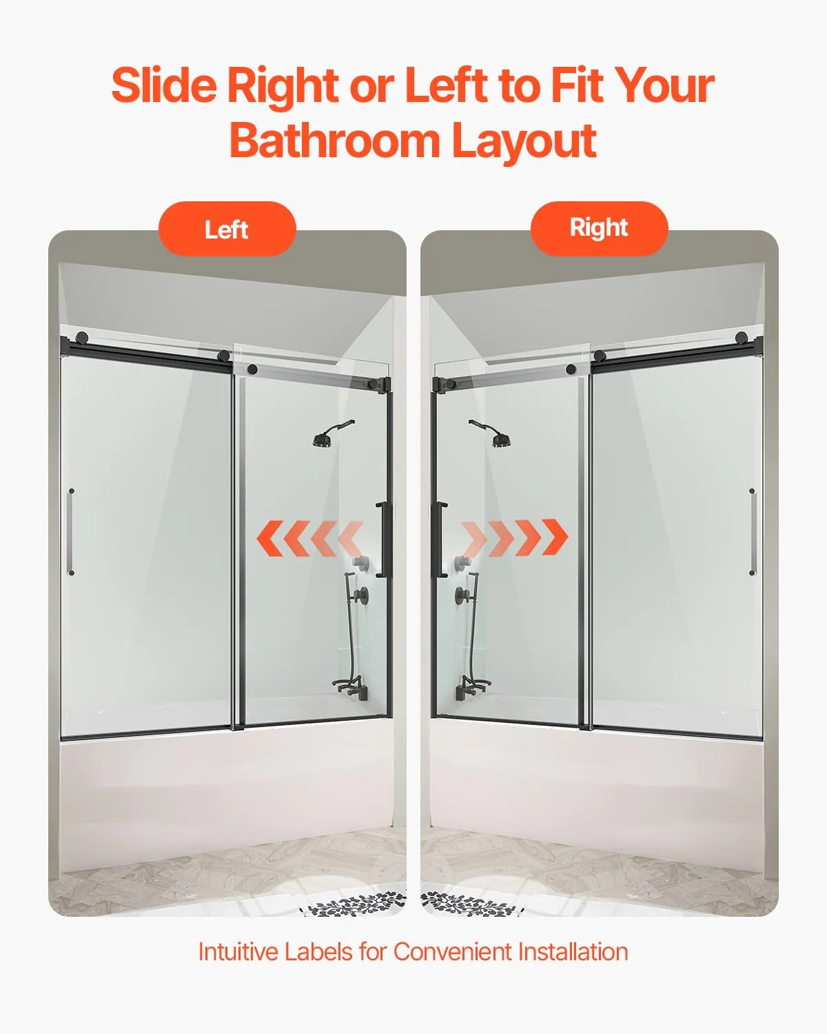 VEVOR Frameless Sliding Bathtub Door 56-60 in.W x 60 in.H Frameless Shower Door