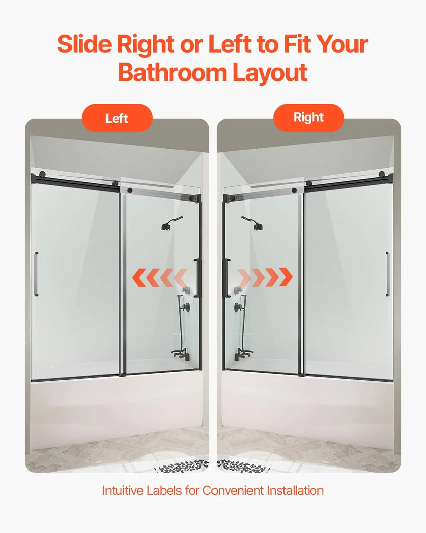 VEVOR Frameless Sliding Bathtub Door 56-60 in.W x 60 in.H Frameless Shower Door