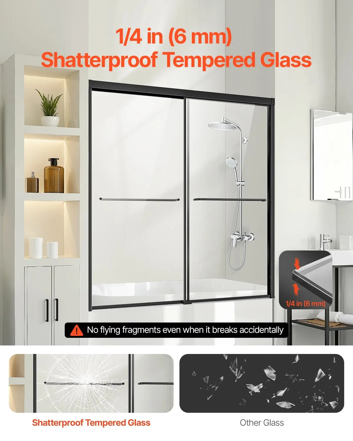 VEVOR Bathtub Shower Door 50-60 in. W x 60 in. H Semi-Frameless Bypass Tub Door