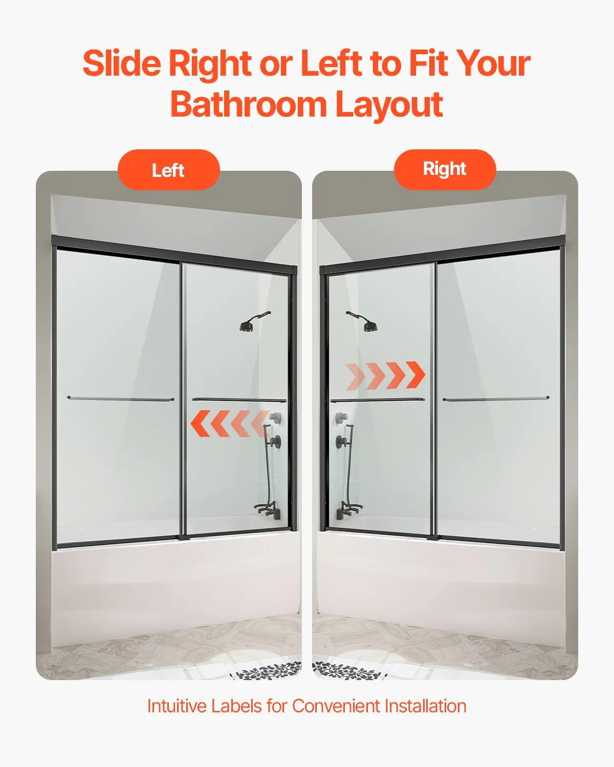 VEVOR Bathtub Shower Door 50-60 in. W x 60 in. H Semi-Frameless Bypass Tub Door