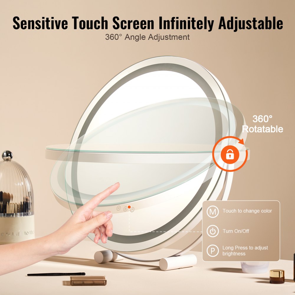 VEVOR 20” Vanity Mirror With Lights LED Makeup Round w/ Smart Touch for Bedroom