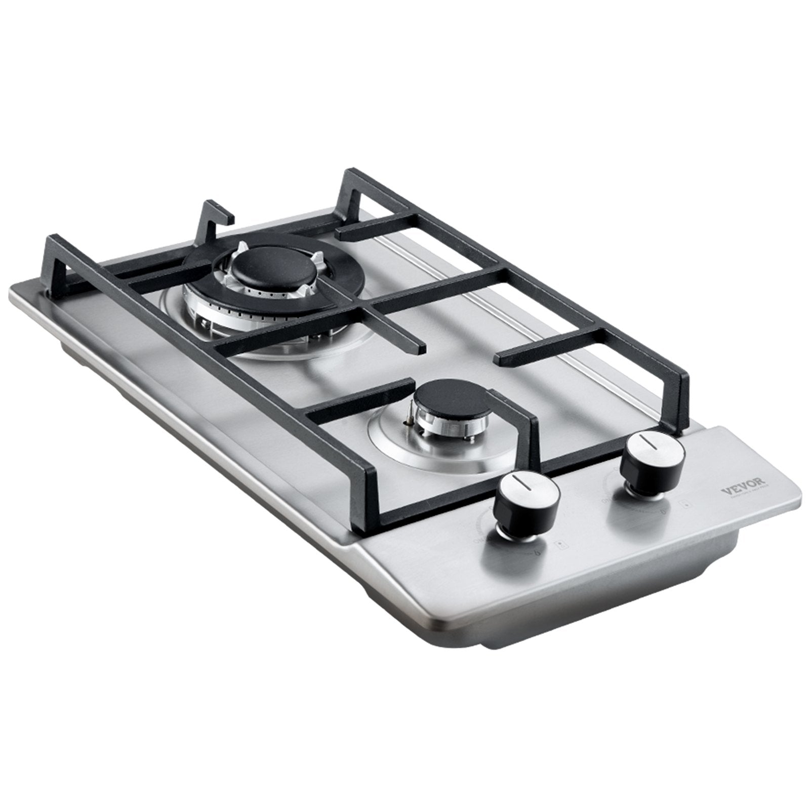 VEVOR Gas Cooktop 12 inch, Max 12250BTU 2 Burners Built-in Stainless Steel Gas Stove Top, LPG/NG Convertible Dual Fuel Natural Gas Hob with Thermocouple Protection