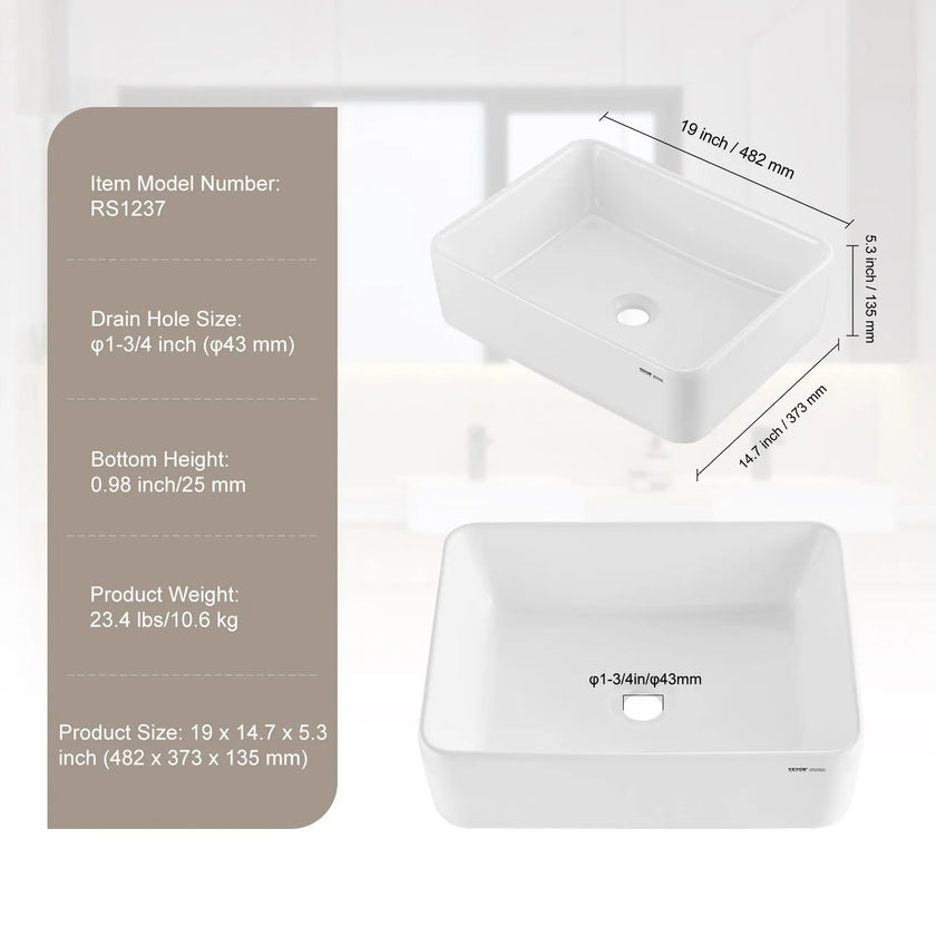 VEVOR Modern Ceramic Vessel Sink 19