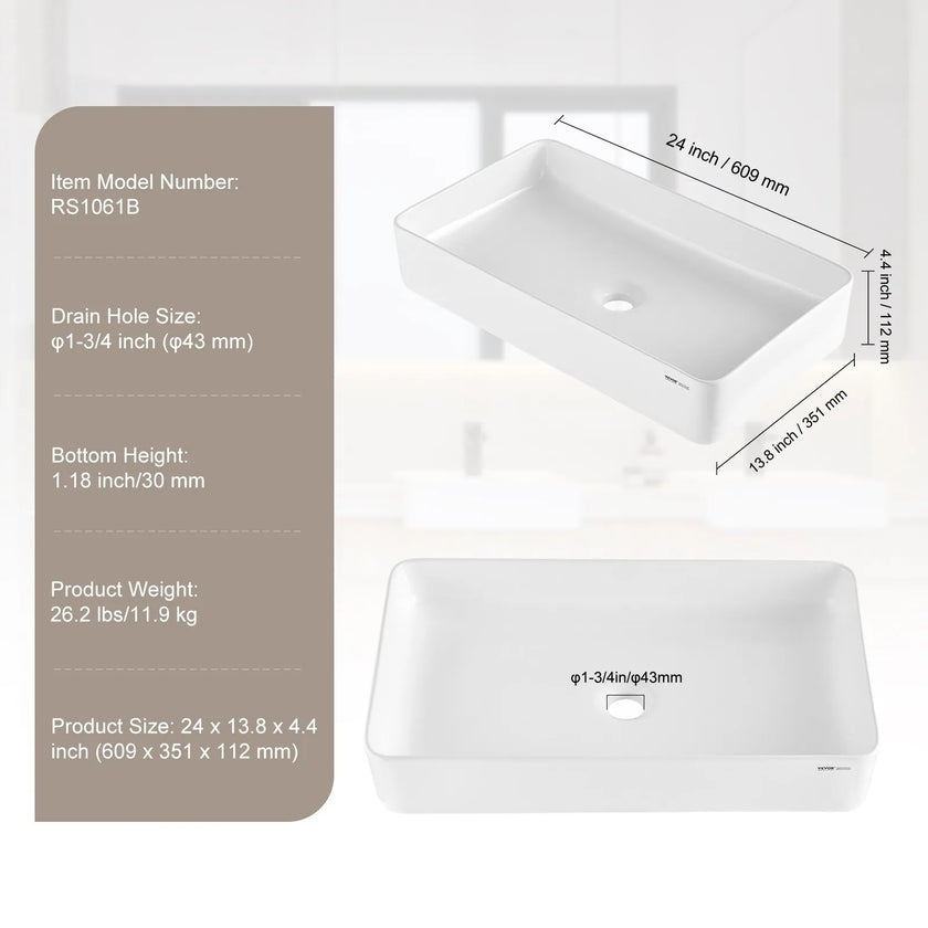 VEVOR Modern Ceramic Vessel Sink 24