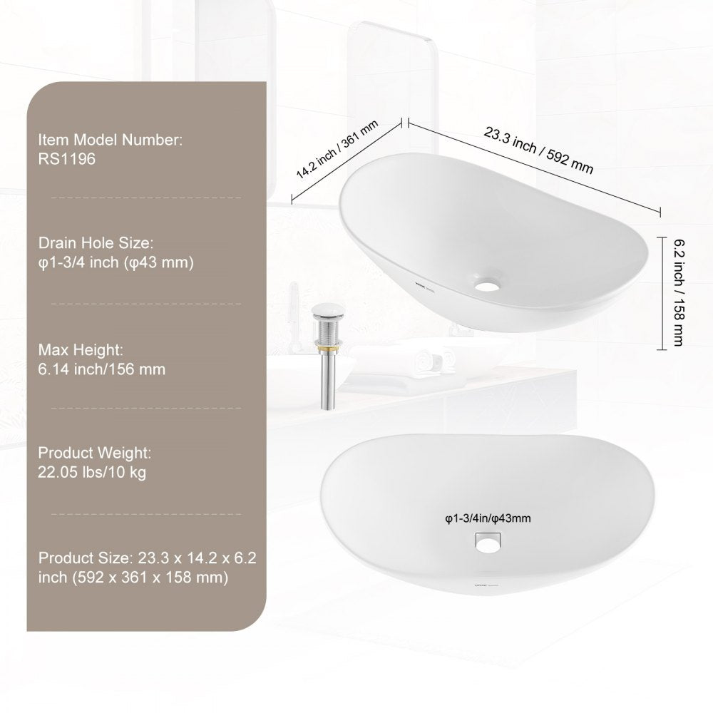 VEVOR Modern Ceramic Vessel Sink 23.3