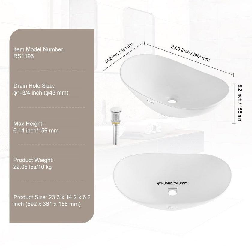 VEVOR Modern Ceramic Vessel Sink 23.3