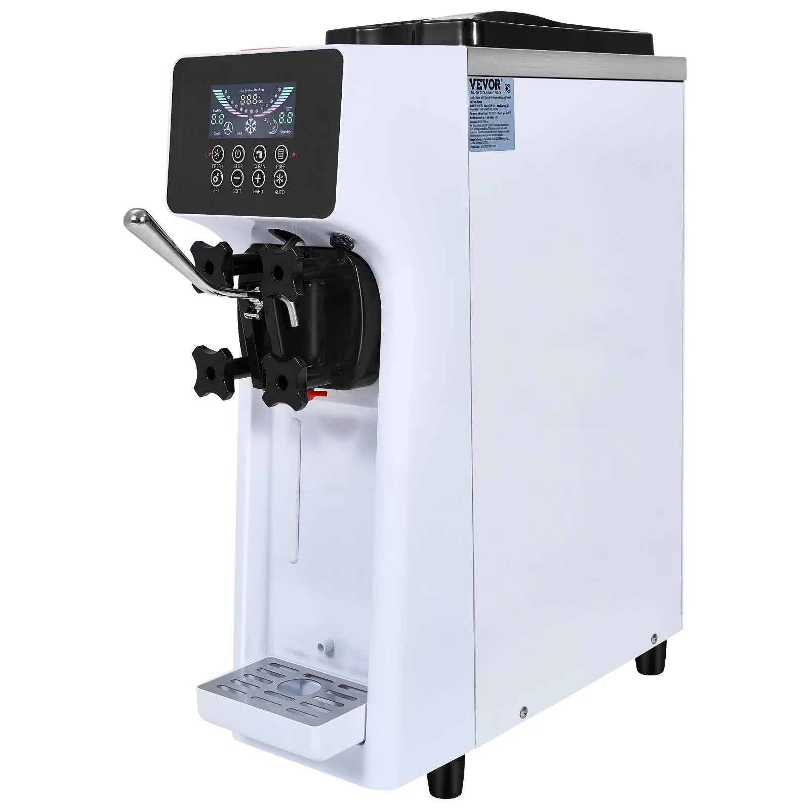 VEVOR Commercial Ice Cream Machine, 10.6 QT/H Yield, 1000W Single Flavor Countertop Soft Serve Ice Cream Maker, with 4L Hopper 1.6L Cylinder, LCD Panel Auto Clean Pre-cooling, for Restaurant Snack Bar