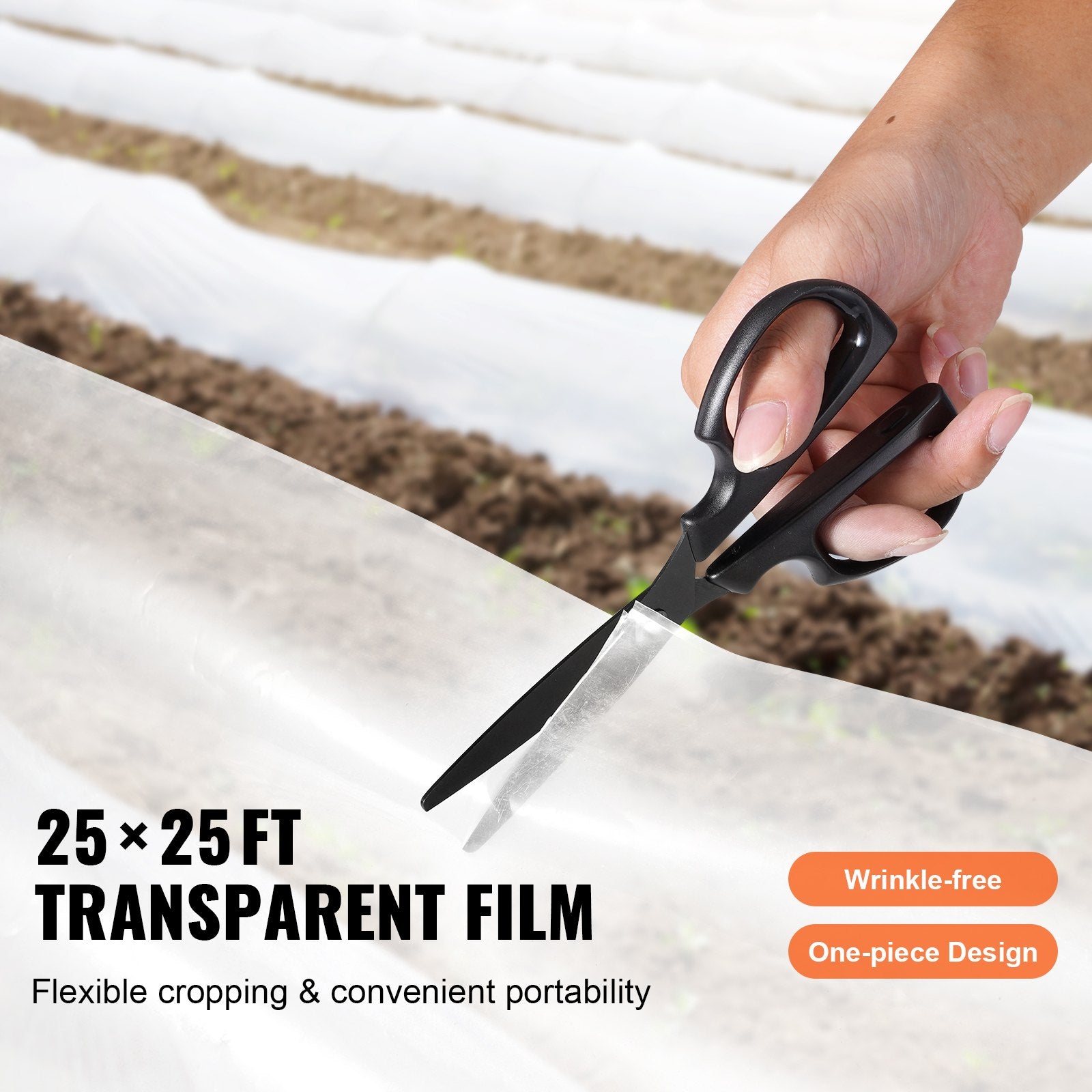 VEVOR Greenhouse Plastic Sheeting 25 x 25 ft, 6 Mil Thickness Clear Greenhouse Film, Polyethylene Film 4 Year UV Resistant, for Gardening, Farming, Agriculture, Garden