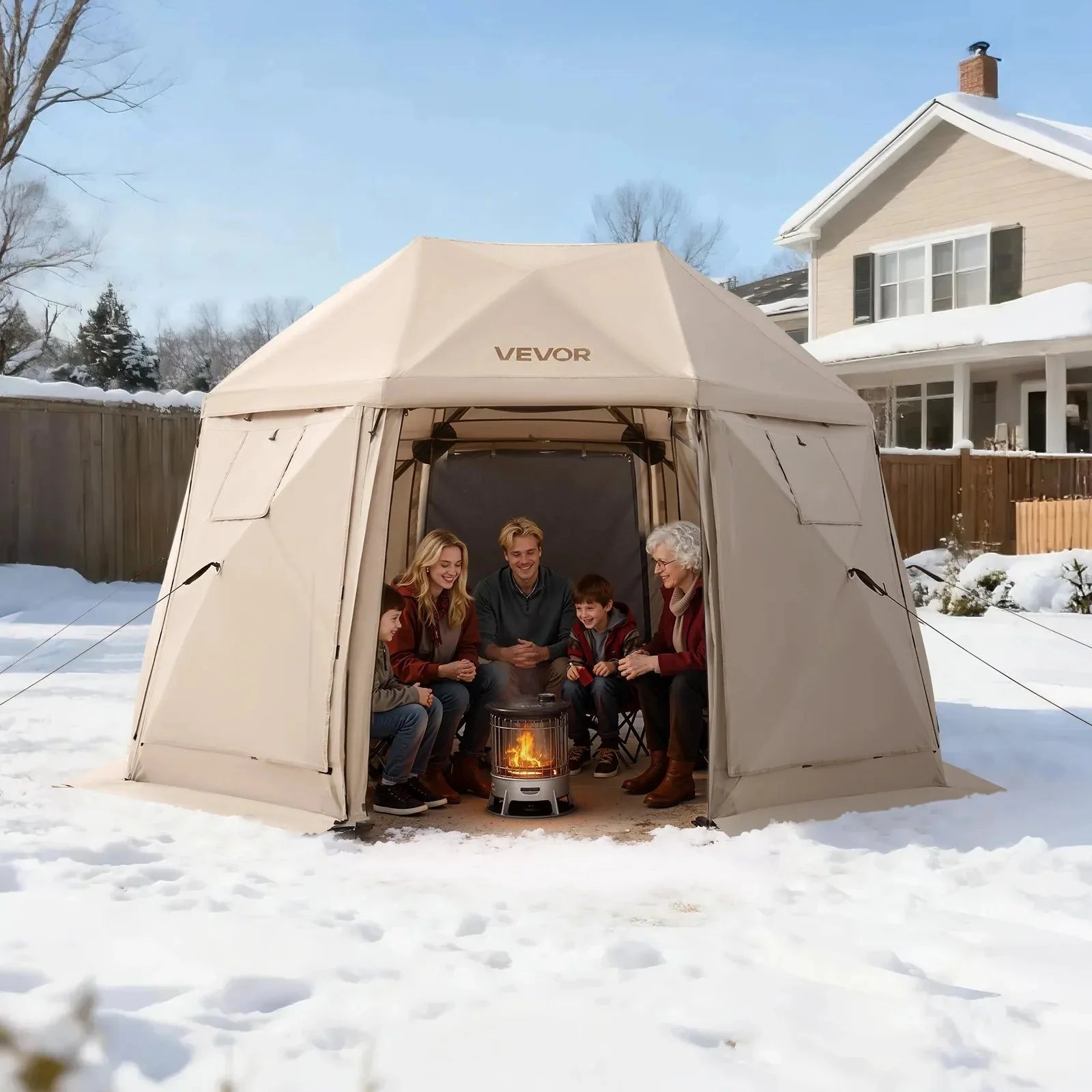 VEVOR Pop up Gazebo Screen Tent, 12 x 12 ft, 13-Sided Spherical Camping Canopy Tent with Removable Top & Carry Bag, Quick-Set & Bite-Proof, Screen House Sun Shelter for 8-10 Persons, Beige