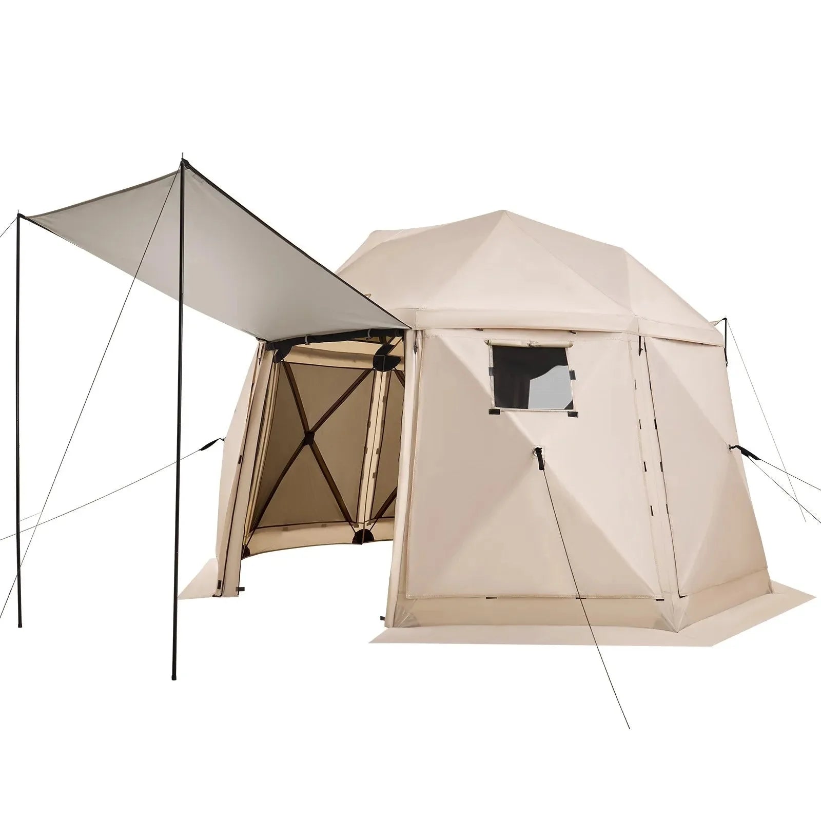 VEVOR Pop up Gazebo Screen Tent, 12 x 12 ft, 13-Sided Spherical Camping Canopy Tent with Removable Top & Carry Bag, Quick-Set & Bite-Proof, Screen House Sun Shelter for 8-10 Persons, Beige