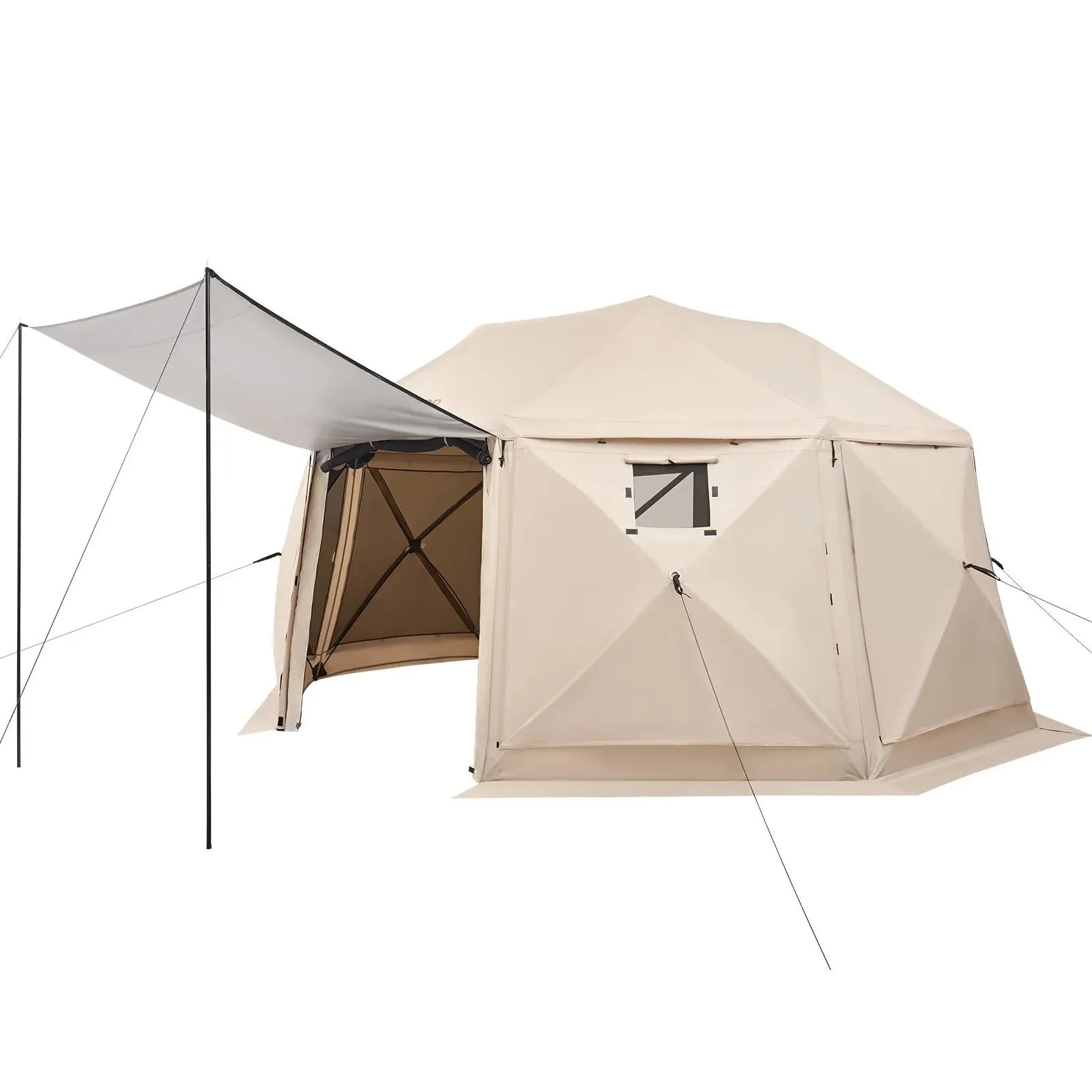 VEVOR Pop up Gazebo Screen Tent, 15 x 15 ft, 13-Sided Spherical Camping Canopy Tent with Removable Top & Carry Bag, Quick-Set & Bite-Proof, Screen House Sun Shelter for 12-15 Persons, Beige